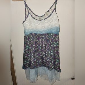 BKE Blue Spaghetti Strap Tulle Knit Chiffon Babydoll Tank Top